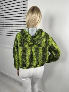 Primark (XS) Neonzöld Elöl Cipzáros, Derékban Összehúzható Kígyóbőrmintás, Kapucnis Kabát