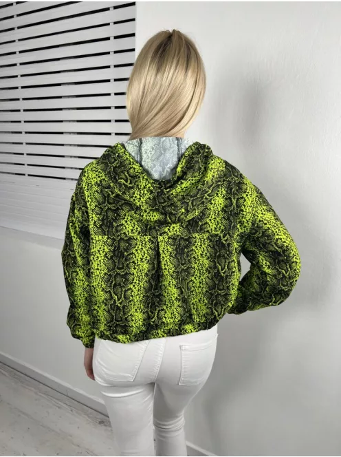 Primark (XS) Neonzöld Elöl Cipzáros, Derékban Összehúzható Kígyóbőrmintás, Kapucnis Kabát