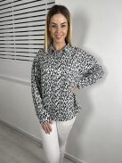  Nasty Gal (M) Fehér-Fekete-Kék Foltmintás, Oversize Fazonú Elől Gombos, Galléros Felső