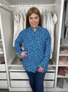 M&S (M) Kék Foltmintás, Mellnél Gombos Oversize Felső