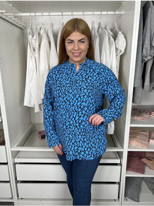 M&S (M) Kék Foltmintás, Mellnél Gombos Oversize Felső
