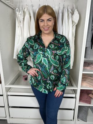   Dunnes (M) Zöld Fényes Anyagú Elöl Végig Gombos, Galléros Felső