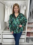 Dunnes (M) Zöld Fényes Anyagú Elöl Végig Gombos, Galléros Felső