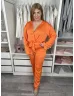   Boohoo (M) Narancssárga Mellnél Átlapolt Derékban Megkötős, Fényes Anyagú Overál