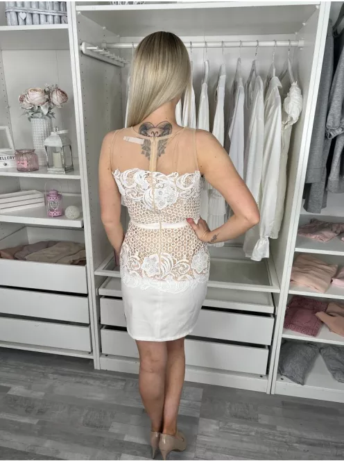 Lucy&Wang (M) Fehér-Barna Anyagában Csipkés Hátul Cipzáros Ruha