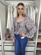 Primark (S) Lila Virágmintás Gumis Ujjvégű, Derékban Gumis Felső