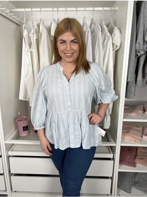 Primark (M) Világoskék Anyagában Mintás, Mellnél Gombos Buggyos Ujjú Felső