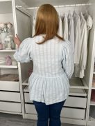 Primark (M) Világoskék Anyagában Mintás, Mellnél Gombos Buggyos Ujjú Felső