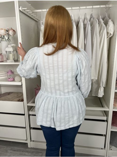 Primark (M) Világoskék Anyagában Mintás, Mellnél Gombos Buggyos Ujjú Felső