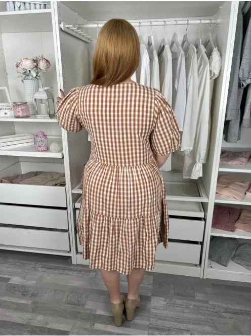 Primark (L) Barna V-Kivágású Kockamintás, Fodros Ruha