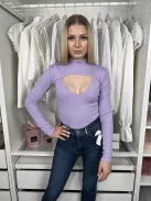 Bershka (S) Lila Anyagában Bordázott Mellnél Kivágott, Állógalléros Body