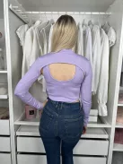 Bershka (S) Lila Anyagában Bordázott Mellnél Kivágott, Állógalléros Body