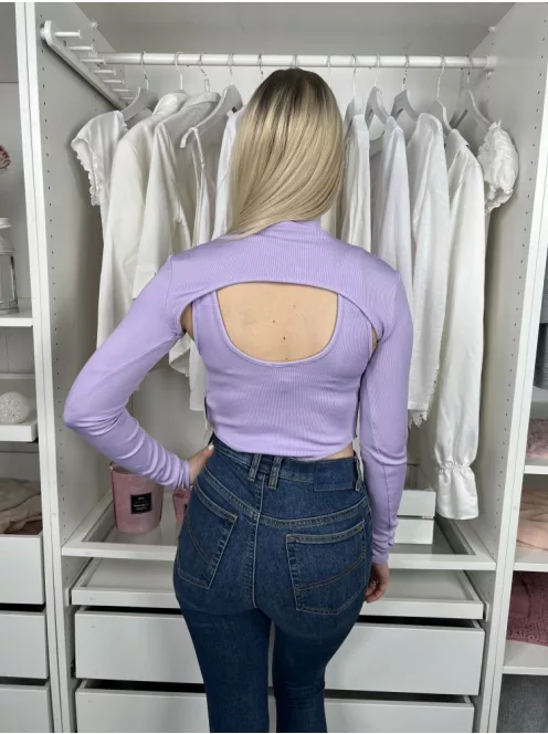 Bershka (S) Lila Anyagában Bordázott Mellnél Kivágott, Állógalléros Body