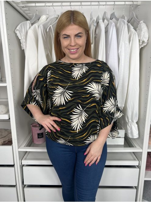 Dorothy Perkins (M) Khaki Oversize, Levélmintás Vállán nyitott Felső