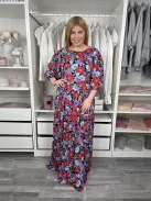Dorothy Perkins (L) Fekete Virágmintás, Kereknyakú Hátul Nyakban Gombos Ruha