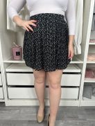 Shein (L) Fekete Gumisderekú, Díszmasnis Apró Fehér Mintás, Pliszírozott Szoknya