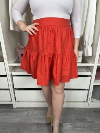   ÚJ Primark (M) Piros Hátul Darázsolt Derekú Fordros, 100% Pamut Szoknya