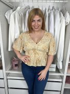 Primark (M) Fehér Sárga Apró Virágos Gumis Derekú, Megkötős Felső