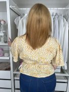 Primark (M) Fehér Sárga Apró Virágos Gumis Derekú, Megkötős Felső