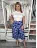   M&S (L) Lila-Rószaszín Kék Levélmintás, Elől Kapcsos Derékban Megkötős Nadrág