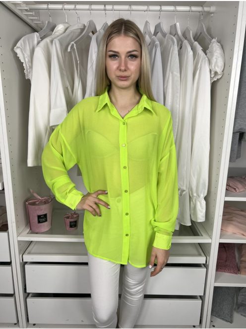  Boohoo (S) Neon Zöld Elől Végig Gombos, Galléros Enyhén Áttetsző Felső