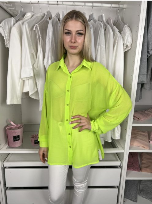  Boohoo (S) Neon Zöld Elől Végig Gombos, Galléros Enyhén Áttetsző Felső