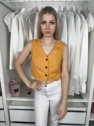   ÚJ Primark (XS) Fakó Napsárga Elől Gombos V Kivágású Felső