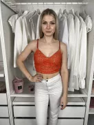 New Look (S) Vérnarancs Hátul Cipzáros, Horgoltmintás Pántos Felső