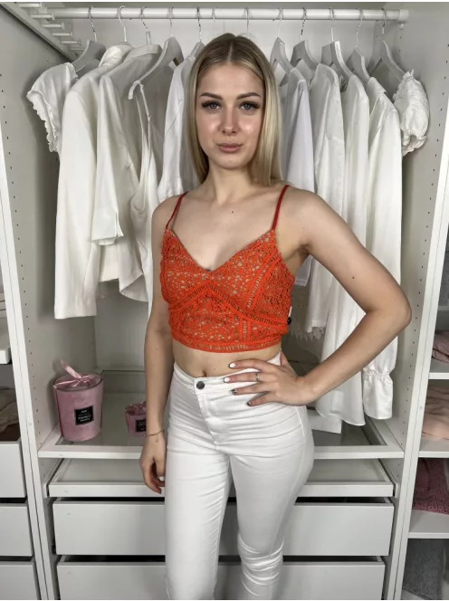 New Look (S) Vérnarancs Hátul Cipzáros, Horgoltmintás Pántos Felső