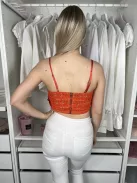 New Look (S) Vérnarancs Hátul Cipzáros, Horgoltmintás Pántos Felső