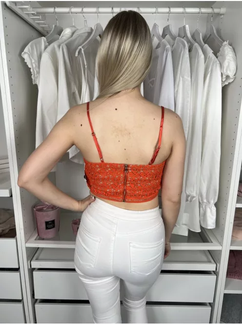 New Look (S) Vérnarancs Hátul Cipzáros, Horgoltmintás Pántos Felső