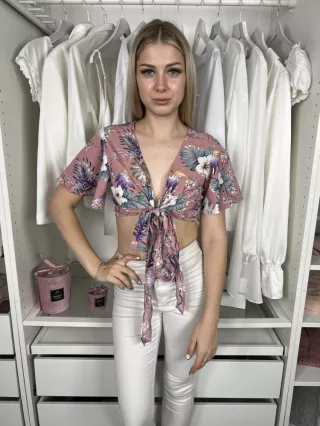   Shein (XS) Mályva Színes Virágos Mellnél Megkötős Felső