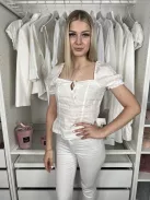 H&M (S) Fehér Mellnél Megkötős, Buggyos Vállú 100% Len, Hátul Darázsolt Felső