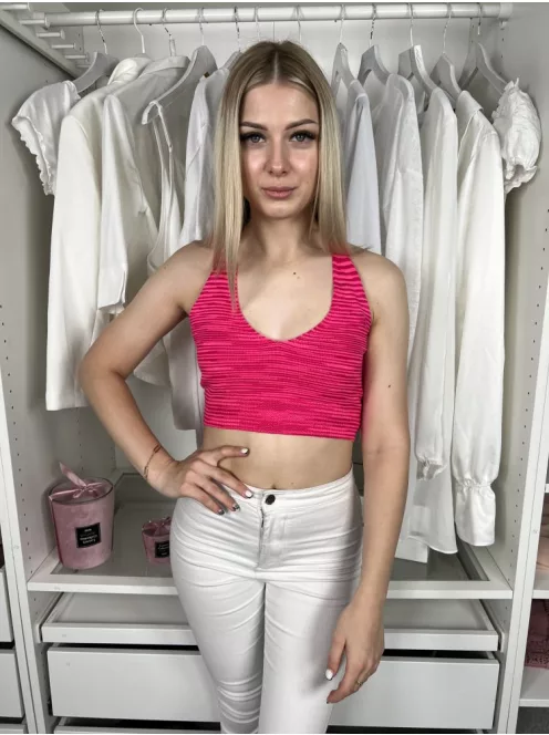 Shein (S) Rózsaszín Anyagában Mintás Hátul Nyakban Megkötős Felső