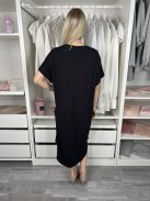 ÚJ Monki (XS) Fekete Kereknyakú Kerekített Aljú, Oversize Ruha