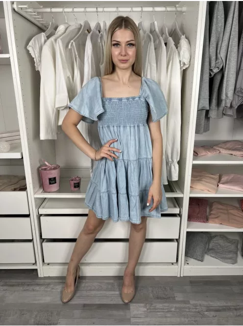 Primark (XXS) Világoskék Farmer, Fodros Felső Része Darázsolt Ruha