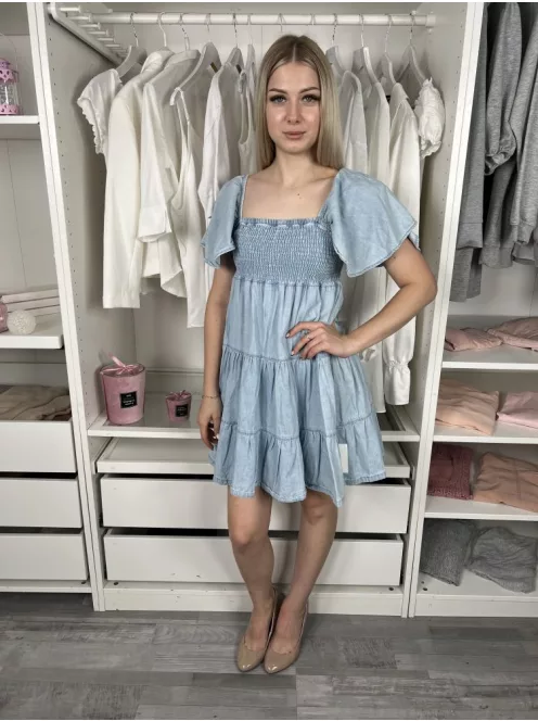 Primark (XXS) Világoskék Farmer, Fodros Felső Része Darázsolt Ruha