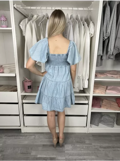 Primark (XXS) Világoskék Farmer, Fodros Felső Része Darázsolt Ruha