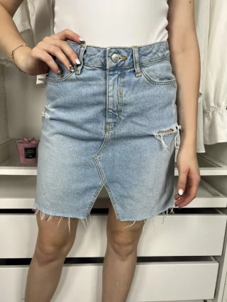   New Look (S) Kék Farmer, Szaggatott Zsebes, Gombos, Cipzáros Szoknya