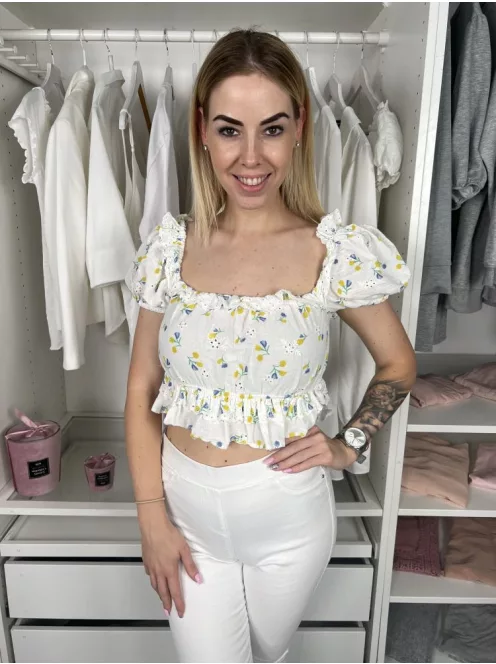Zara (M) Fehér Azsúrozott Buggyosvállú, 100% Pamut Felső