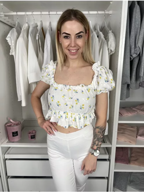 Zara (M) Fehér Azsúrozott Buggyosvállú, 100% Pamut Felső