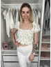   Zara (M) Fehér Azsúrozott Buggyosvállú, 100% Pamut Felső