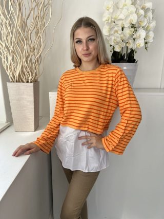   Gallery (XS) Sárga Csíkos, Kereknyakú Ujja Díszgombos Felső