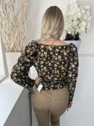 TopShop (S) Fekete Virágmintás Oldalt Cipzáros Felső