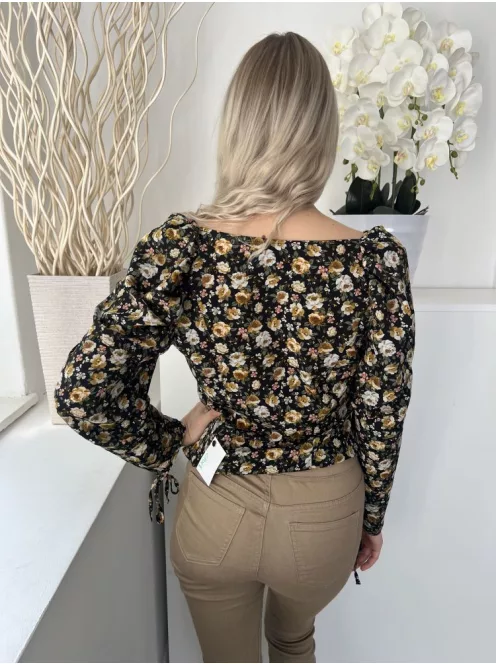 TopShop (S) Fekete Virágmintás Oldalt Cipzáros Felső