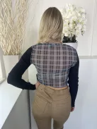 Zara (S) Kék Áttetsző, Kereknyakú Kockás, Rövid Fazon Felső