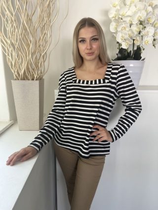 Gallery (S) Fehér Fekete Csíkos Kocka Kivágású Felső