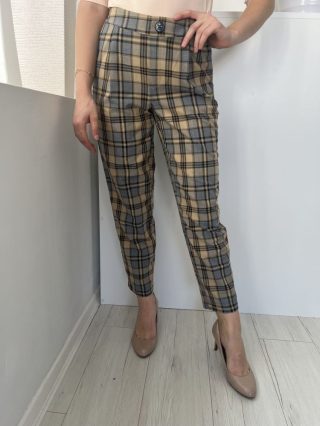   Primark (S) Sárga Szürke Kockás Díszgombos, Hátul Gumisderekú Nadrág