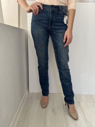   ÚJ M&S (S) Kék Elől Gombos, Zsebes Koptatott, Farmer Nadrág