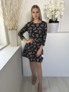 H&M (M) Fekete Apró Virágmintás Kereknyakú Ruha